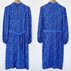 Nat Kaplan Vintage 70’s Silk Paisley Midi Dress Blue Size 6 Like New Condition